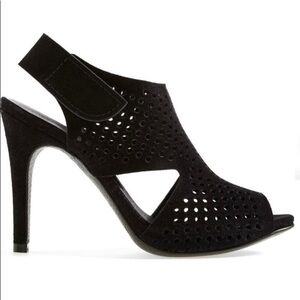 Pedro Garcia “Samara” Black Suede Perforated Open Toe Sandal Size 9.5
